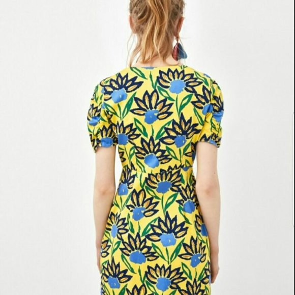 ZARA TRF Yellow and Blue Floral Mini Dress - Picture 3 of 6